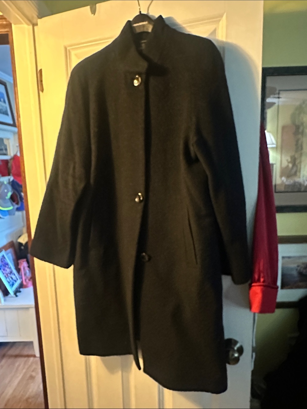 Jones New York Black Wool Single-Breasted Trench Coat